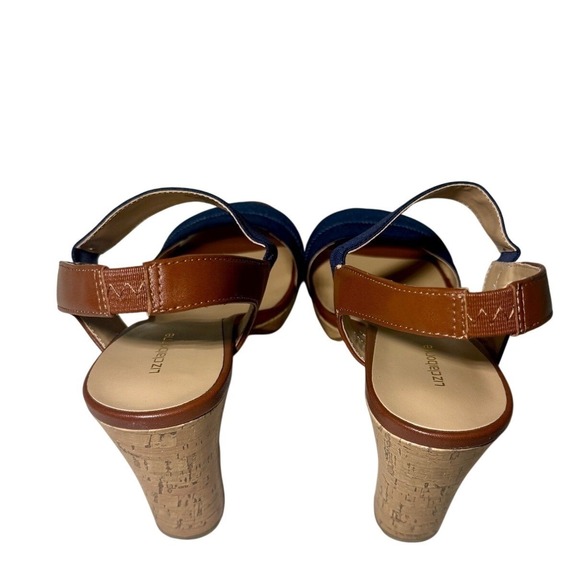 Liz Claiborne Jean Stiletto Sandals Cork Heel Platform Navy Brown Size 10 Medium - Picture 5 of 10